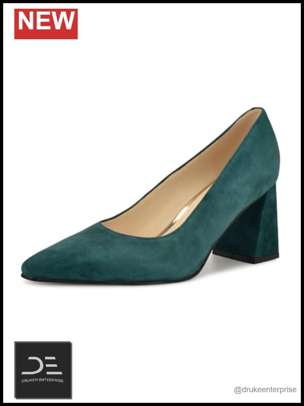Nine West Monda Snip Toe Block Heel Pumps Suede Slip-On Dress Shoes